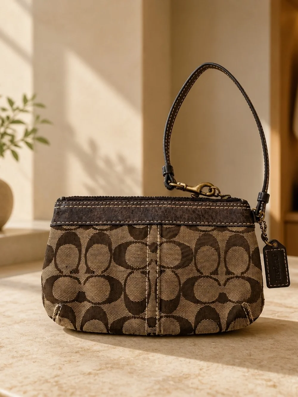 Coach Brown Signature Canvas Wristlet